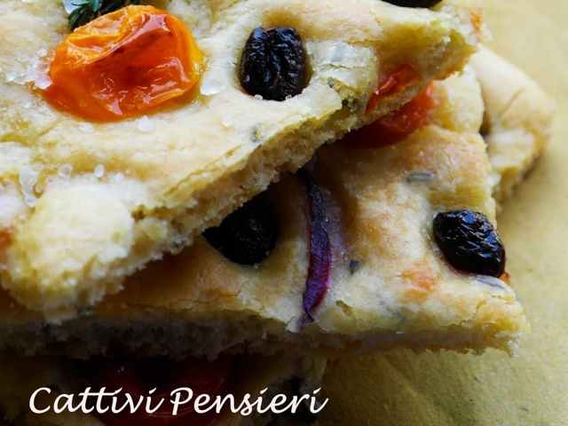 Red Onion, Tomato and Olive Spelt Focaccia