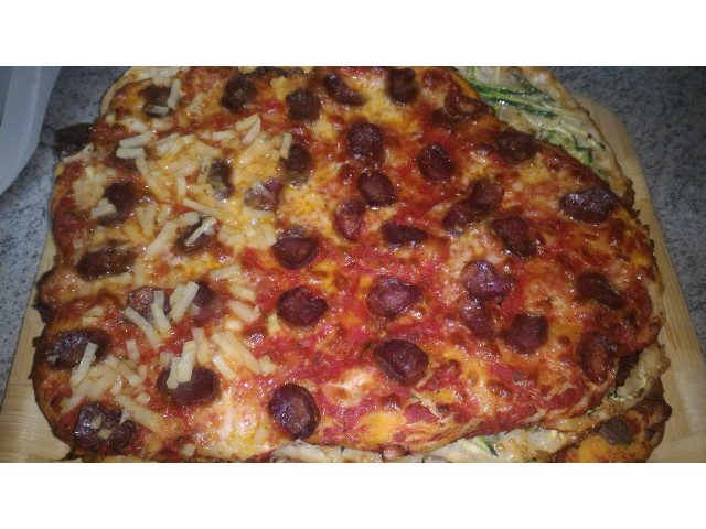 home-made pizza with six different toppings